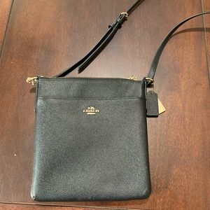 Coach Black Leather Crossbody with Gold Accents